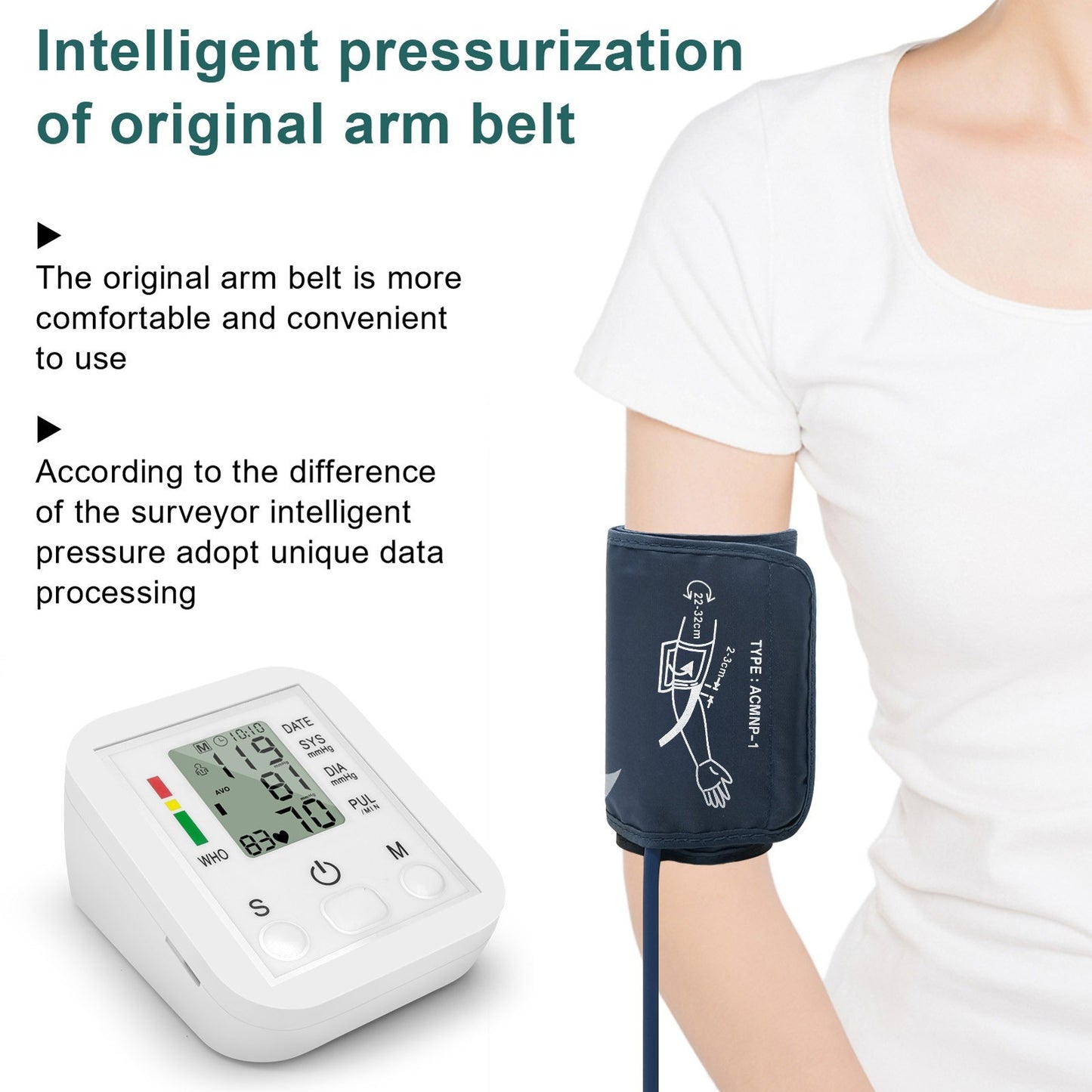 Portable LCD Blood Pressure Monitor - Accurate Arm Band Sphygmomanometer for Home Use