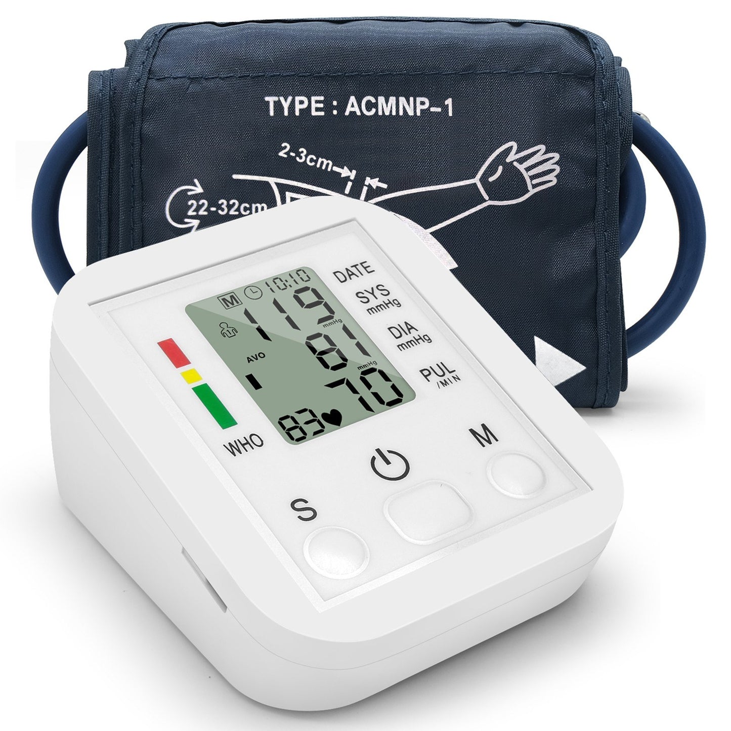 Portable LCD Blood Pressure Monitor - Accurate Arm Band Sphygmomanometer for Home Use