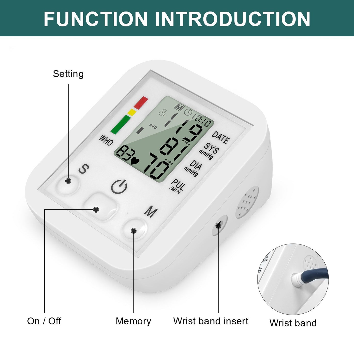 Portable LCD Blood Pressure Monitor - Accurate Arm Band Sphygmomanometer for Home Use