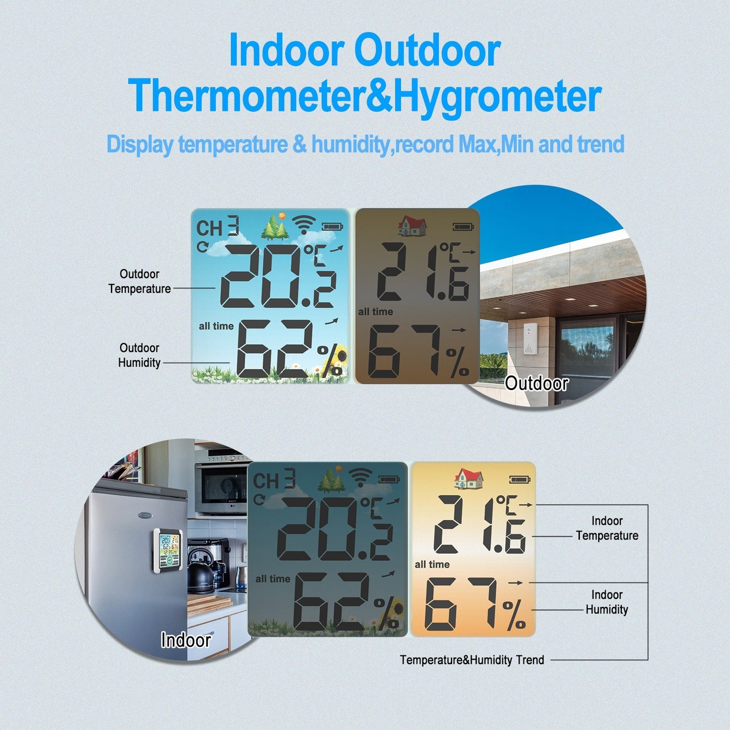 Color Touchscreen Weather Station: Wireless Indoor/Outdoor Thermometer Hygrometer, Atomic Alarm Clock with Adjustable Backlight