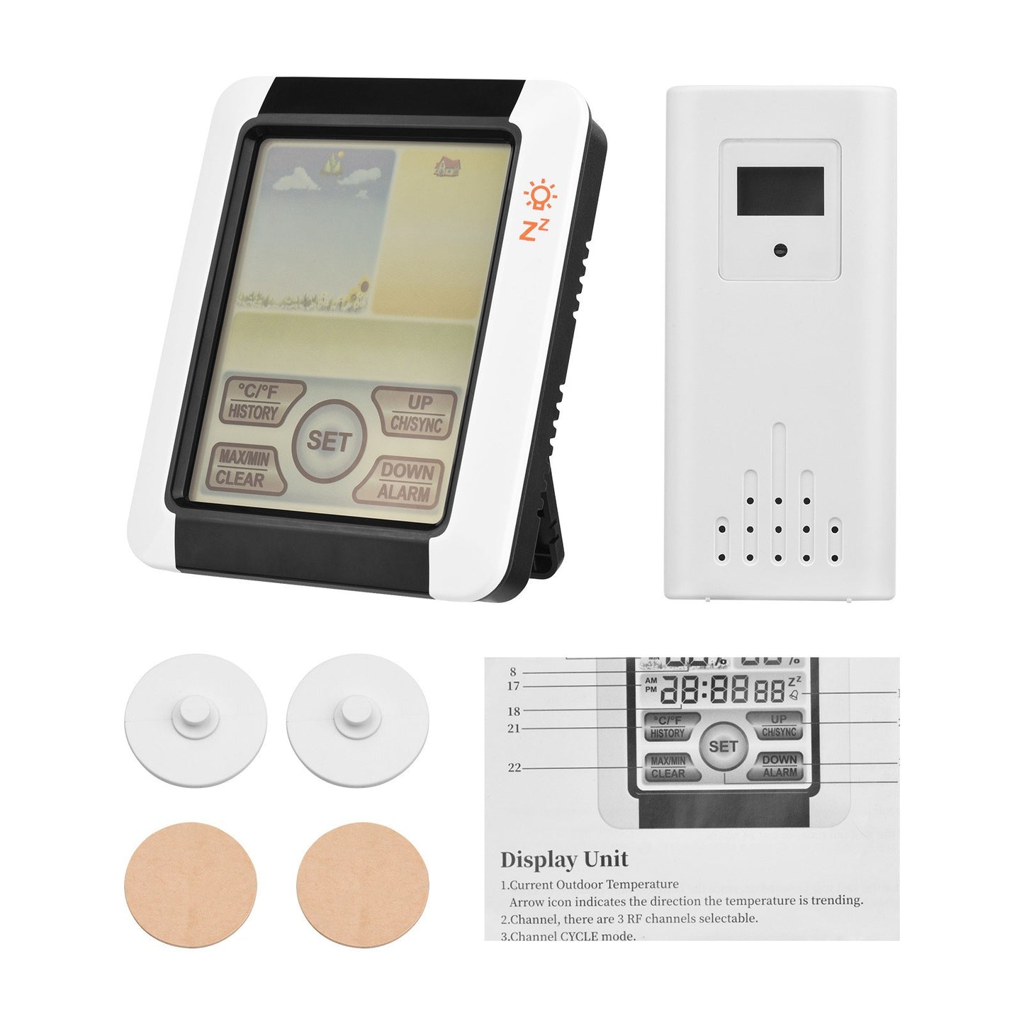 Color Touchscreen Weather Station: Wireless Indoor/Outdoor Thermometer Hygrometer, Atomic Alarm Clock with Adjustable Backlight