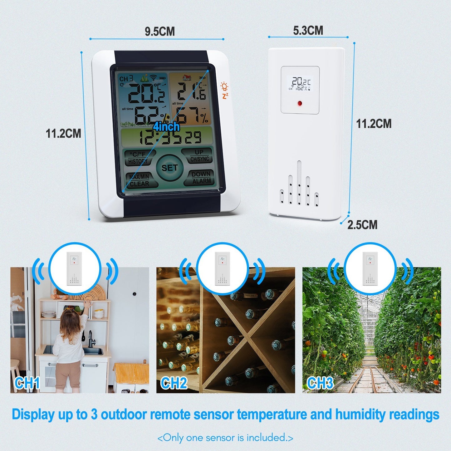 Color Touchscreen Weather Station: Wireless Indoor/Outdoor Thermometer Hygrometer, Atomic Alarm Clock with Adjustable Backlight
