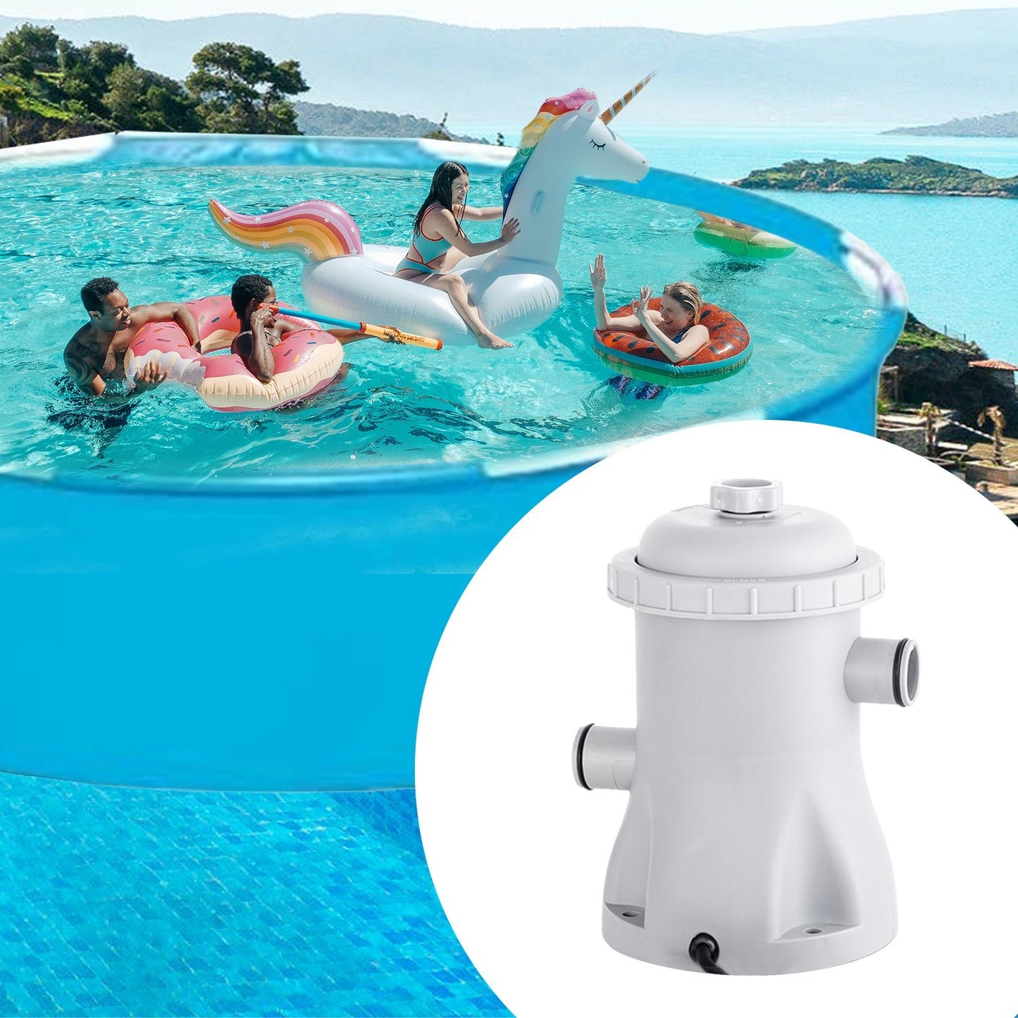 Electric Pool Filter Pump 330 GPH with 2 Cartridges for Above Ground Pools