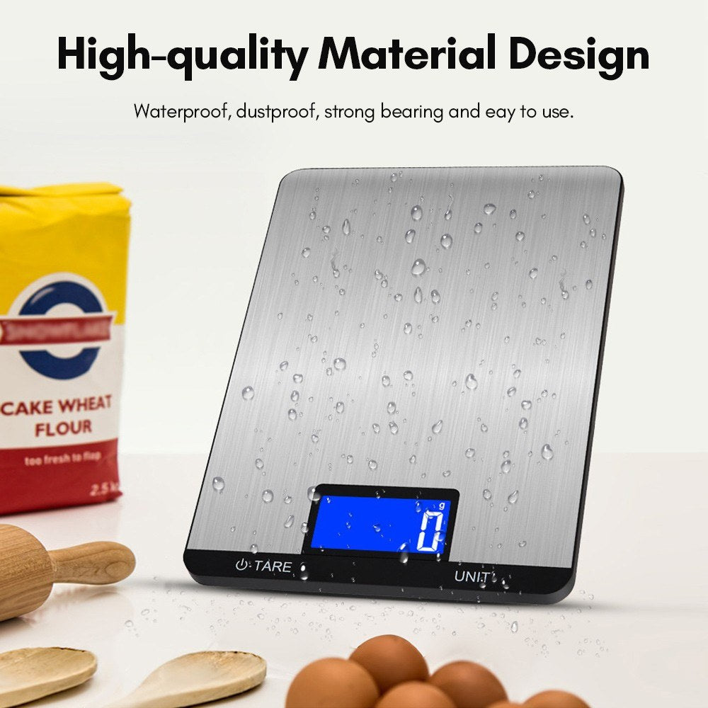 Rechargeable Digital Kitchen Food Scale 10kg/22lb, LCD Display, Touch Buttons, 7 Measurement Units, 3g/0.1oz Precision, Stainless Steel for Baking and Cooking