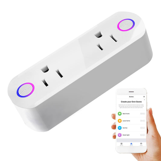 2-in-1 Smart WiFi Plug Socket, 15A Dual Outlet, APP & Voice Control, Timer Switch, Overload Protection, Compatible with Alexa, Google Home, IFTTT