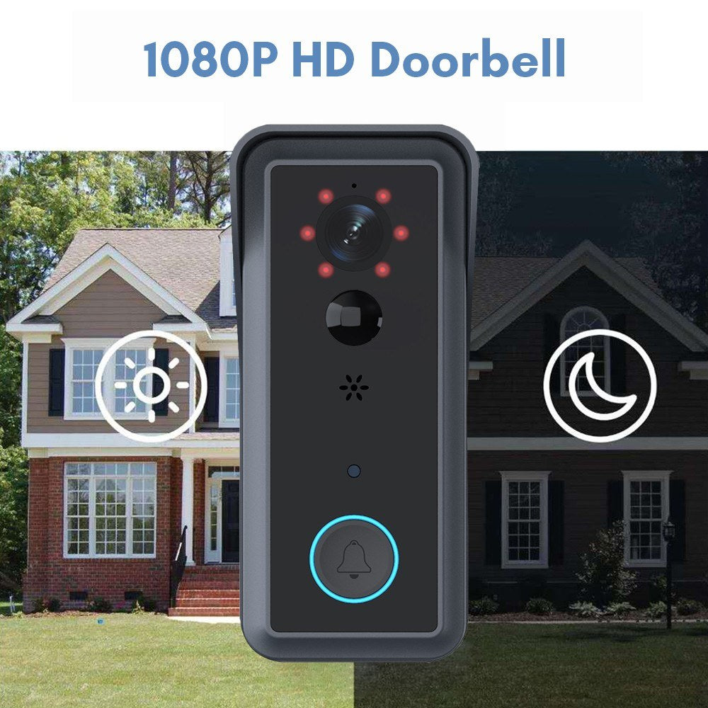 1080P HD WiFi Video Doorbell - Wireless Camera with 2-Way Audio, Motion Detection, Night Vision, Waterproof, TUYA APP & Card Storage