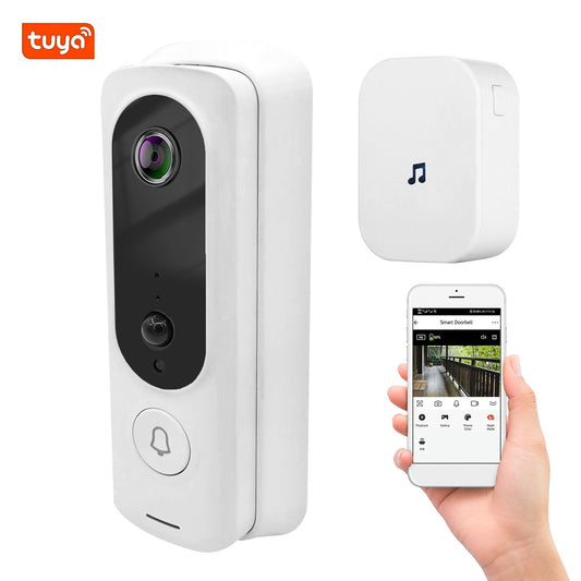1080P HD Wireless Video Doorbell Camera with 2-Way Audio, Motion Detection, Night Vision, Tuya App Compatible, Waterproof & Storage Card Support