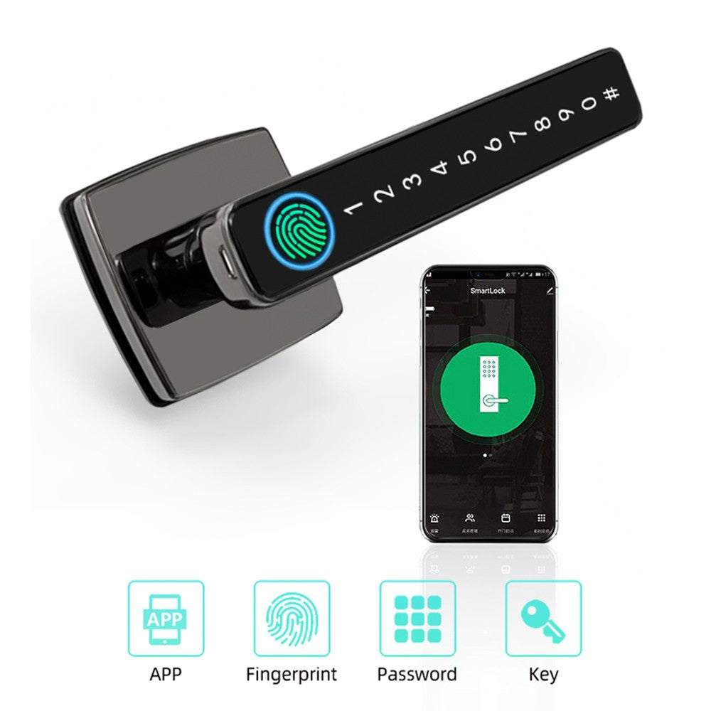 4-in-1 Fingerprint Smart Door Lock with Handle - Keyless Entry, Tuya App, Key, Passcodes for Front Door, Bedroom, Apartment, Hotel