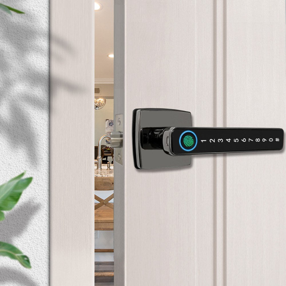 4-in-1 Fingerprint Smart Door Lock with Handle - Keyless Entry, Tuya App, Key, Passcodes for Front Door, Bedroom, Apartment, Hotel
