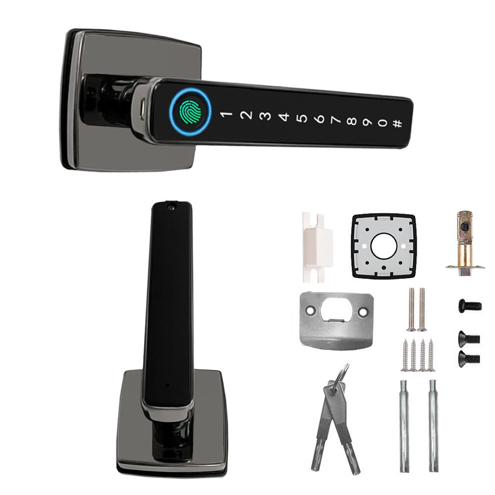 4-in-1 Fingerprint Smart Door Lock with Handle - Keyless Entry, Tuya App, Key, Passcodes for Front Door, Bedroom, Apartment, Hotel