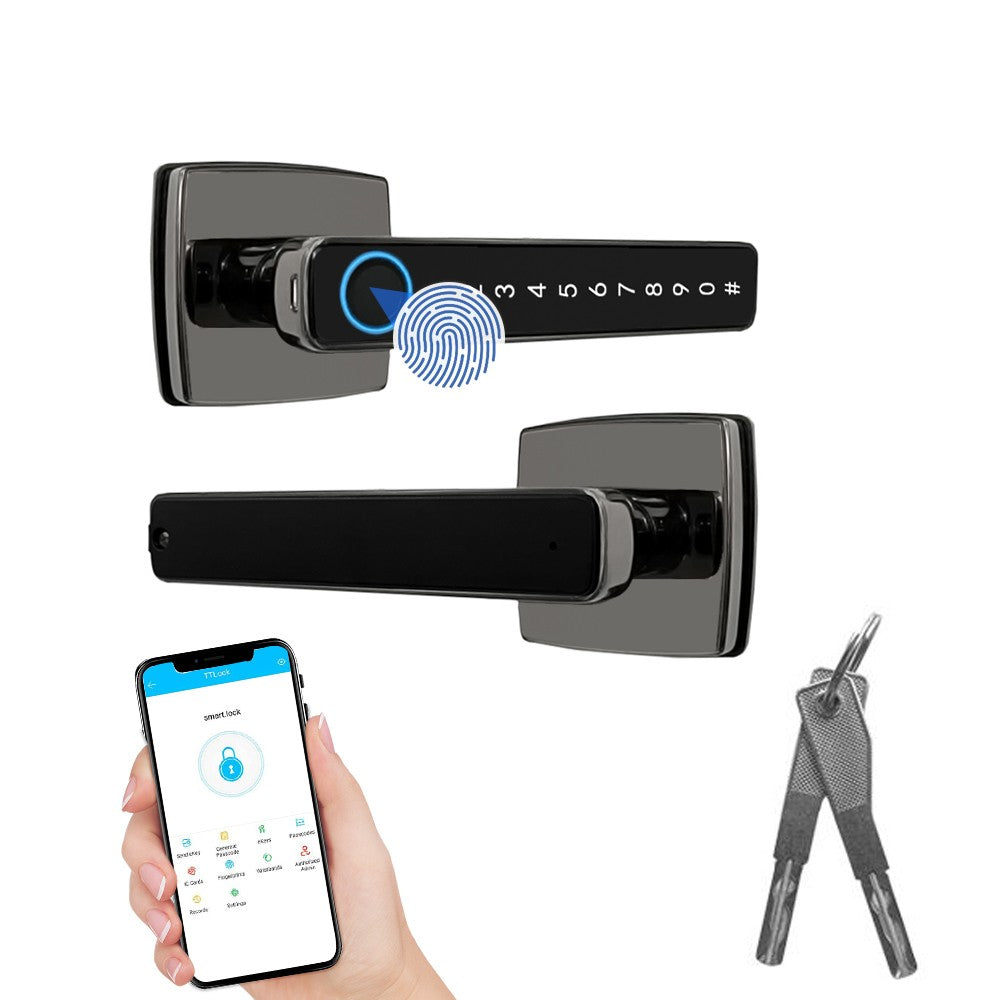 4-in-1 Fingerprint Smart Door Lock with Handle - Keyless Entry, Tuya App, Key, Passcodes for Front Door, Bedroom, Apartment, Hotel
