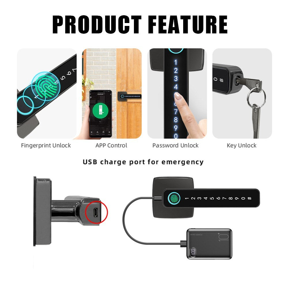 4-in-1 Fingerprint Smart Door Lock with Handle - Keyless Entry, Tuya App, Key, Passcodes for Front Door, Bedroom, Apartment, Hotel
