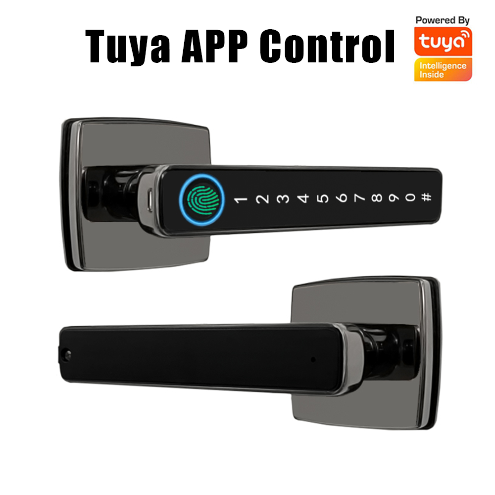 4-in-1 Fingerprint Smart Door Lock with Handle - Keyless Entry, Tuya App, Key, Passcodes for Front Door, Bedroom, Apartment, Hotel