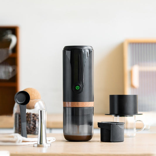 Compact Rechargeable Espresso Maker: 9-Bar Pressure, Fits Nespresso & Ground Coffee, Ideal for Travel, Camping, Office - Black