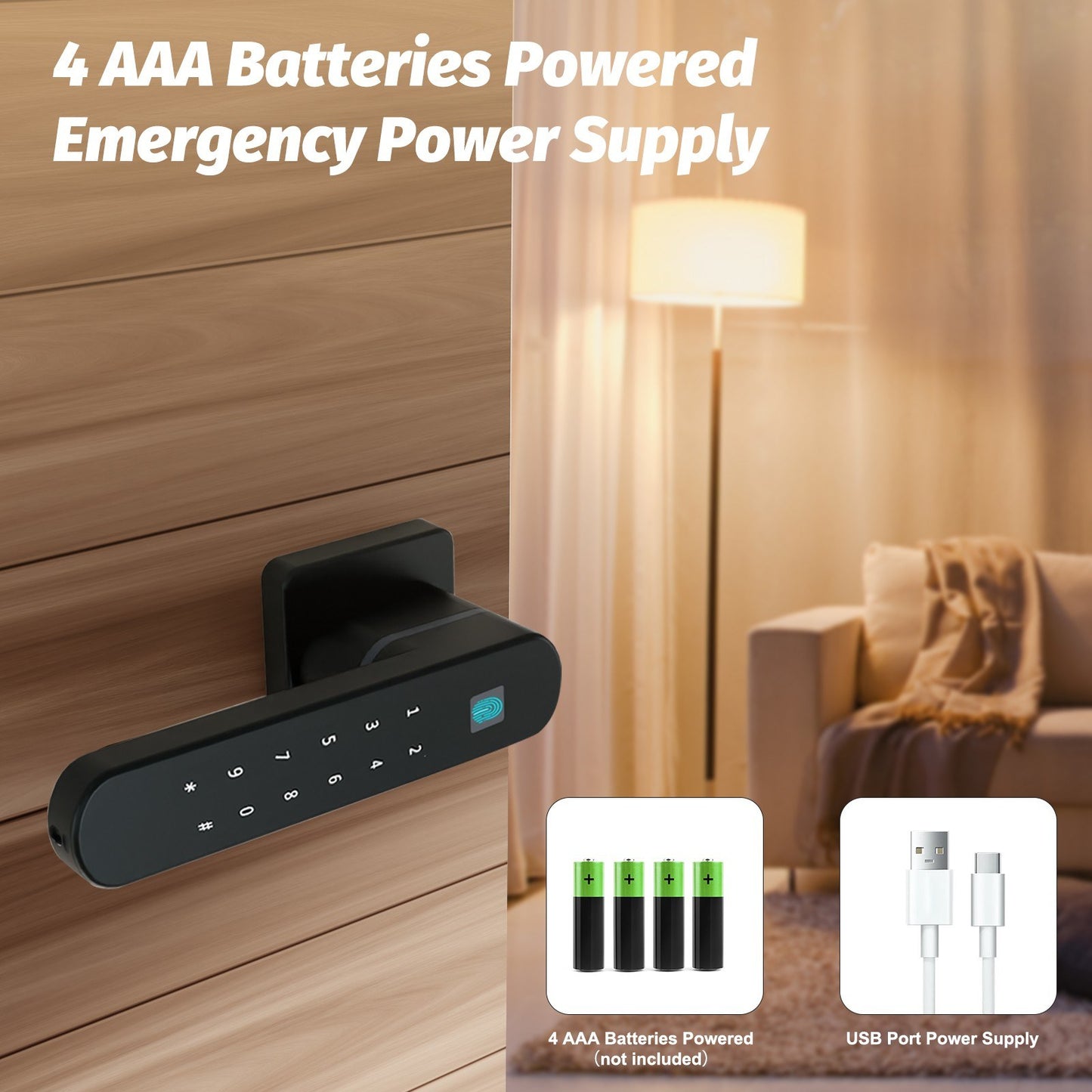 4-in-1 Fingerprint Smart Door Lock with Handle - Keyless Entry via Tuya APP, Key, Passcodes for Front Door, Bedroom, Apartment, Hotel