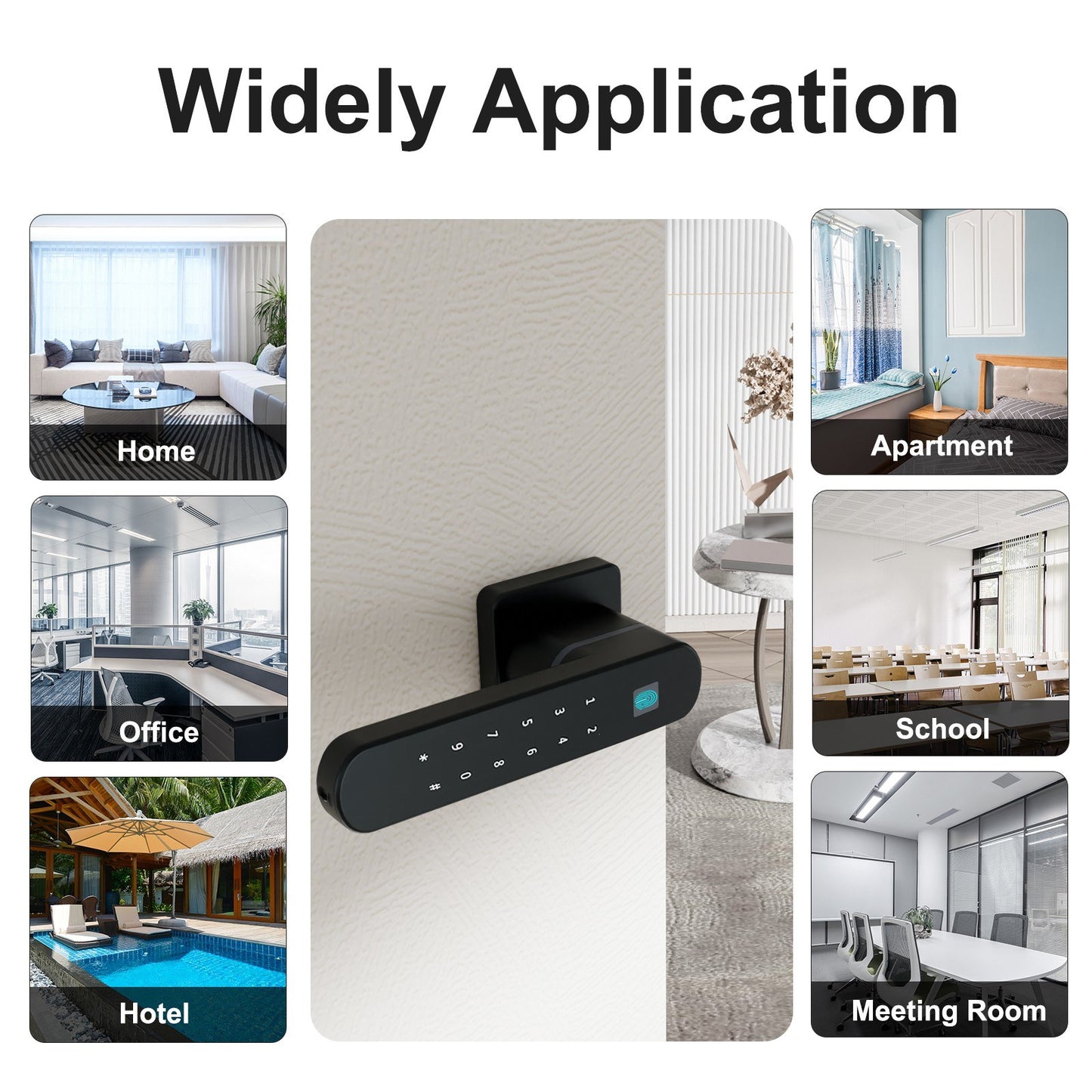 4-in-1 Fingerprint Smart Door Lock with Handle - Keyless Entry via Tuya APP, Key, Passcodes for Front Door, Bedroom, Apartment, Hotel