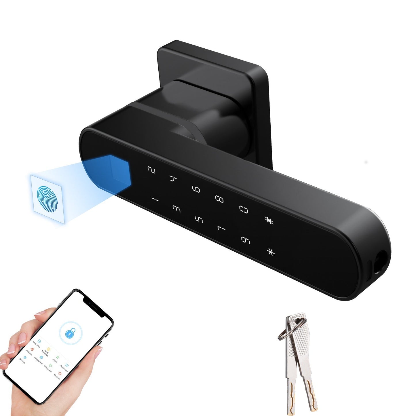 4-in-1 Fingerprint Smart Door Lock with Handle - Keyless Entry via Tuya APP, Key, Passcodes for Front Door, Bedroom, Apartment, Hotel