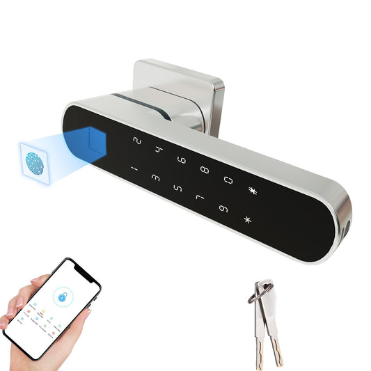 4-in-1 Fingerprint Smart Door Lock with Handle - Keyless Entry via Tuya APP, Key, Passcodes for Front Door, Bedroom, Apartment, Hotel