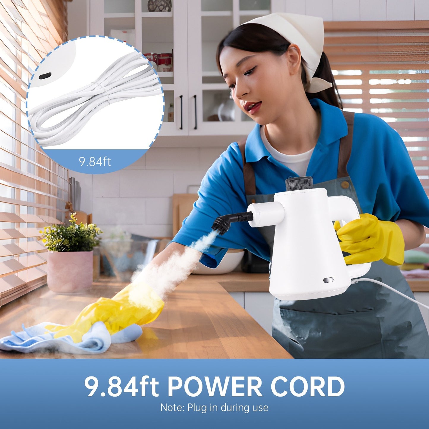 1000W Handheld Steam Cleaner, 3.5 Bar Pressurized Steamer with Safety Lock & 7 Accessories for Multi-Surface Chemical-Free Cleaning in Kitchen, Furniture, Windows, Bathroom & Car Detailing