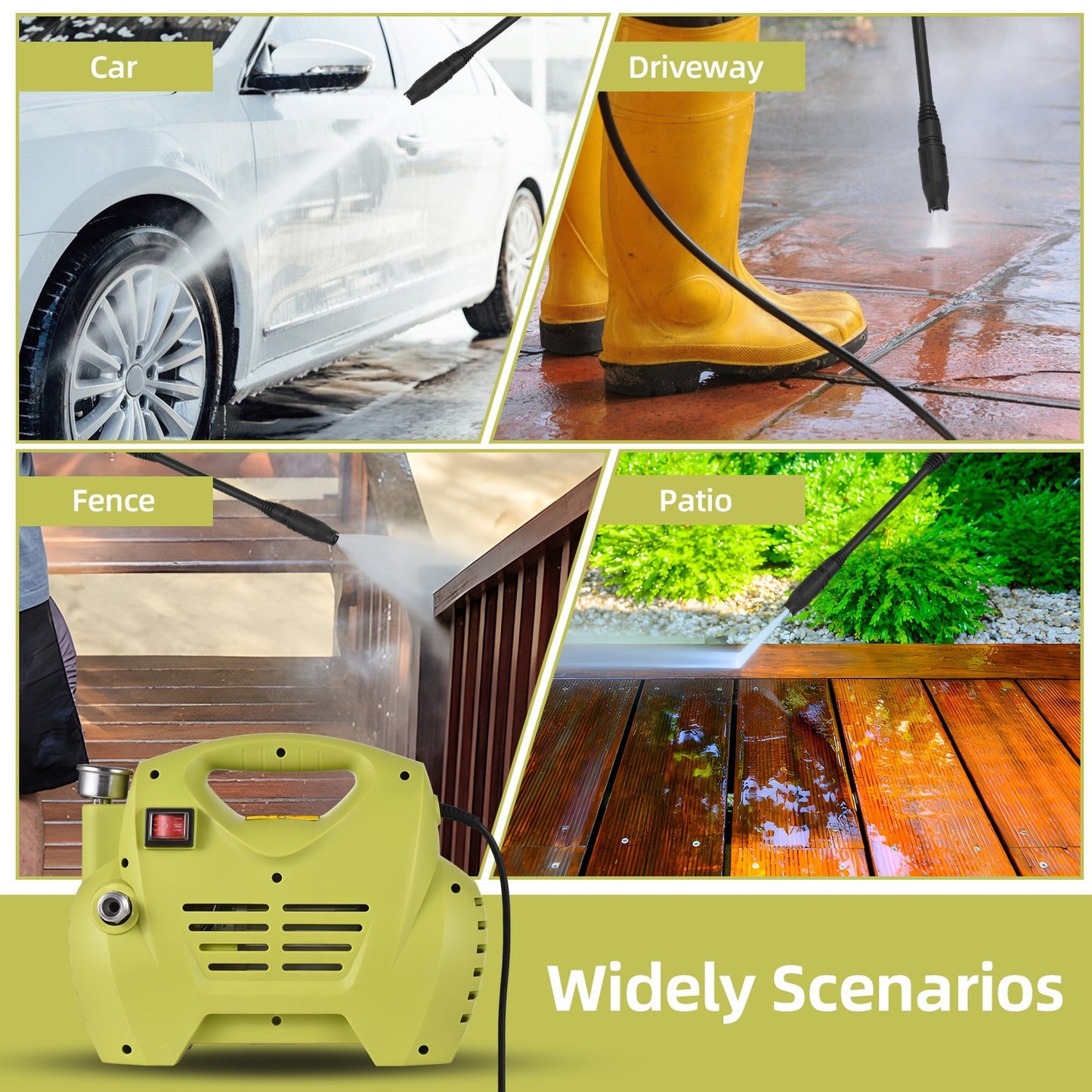 1300 PSI Electric Pressure Washer: Portable, High Pressure, Adjustable Sprayer, IPX5 Waterproof, Auto Induction Motor for Car, Home, Driveway, Patio, Fence Cleaning