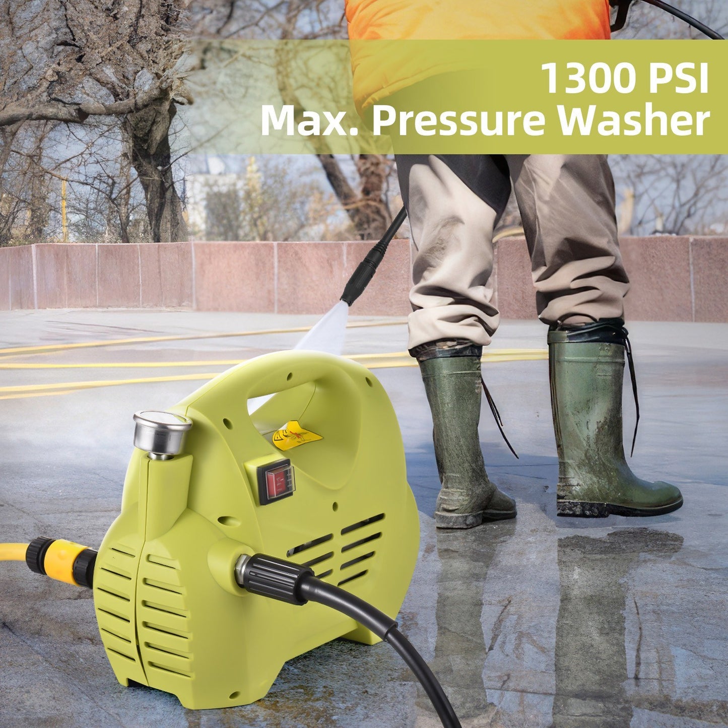 1300 PSI Electric Pressure Washer: Portable, High Pressure, Adjustable Sprayer, IPX5 Waterproof, Auto Induction Motor for Car, Home, Driveway, Patio, Fence Cleaning