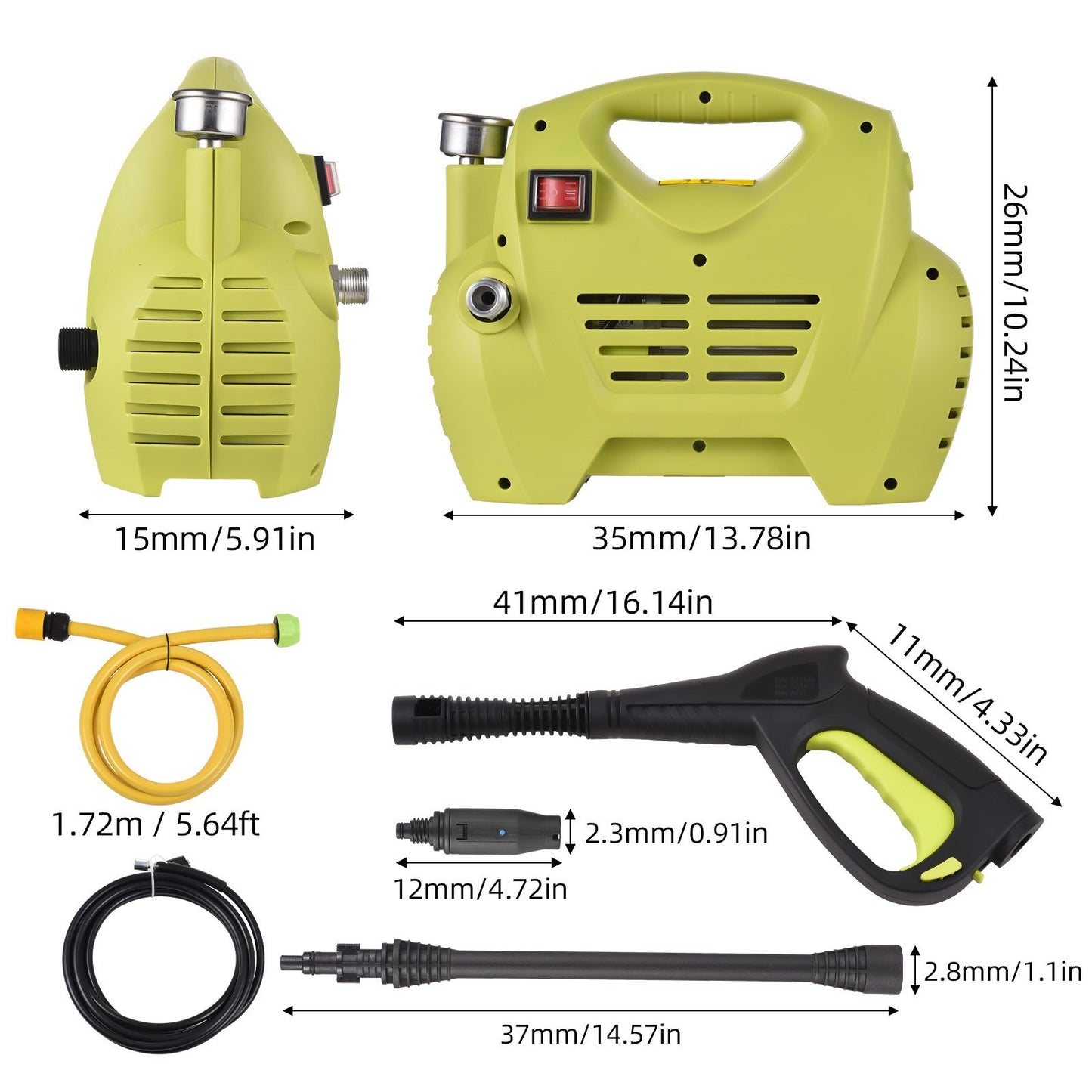 1300 PSI Electric Pressure Washer: Portable, High Pressure, Adjustable Sprayer, IPX5 Waterproof, Auto Induction Motor for Car, Home, Driveway, Patio, Fence Cleaning