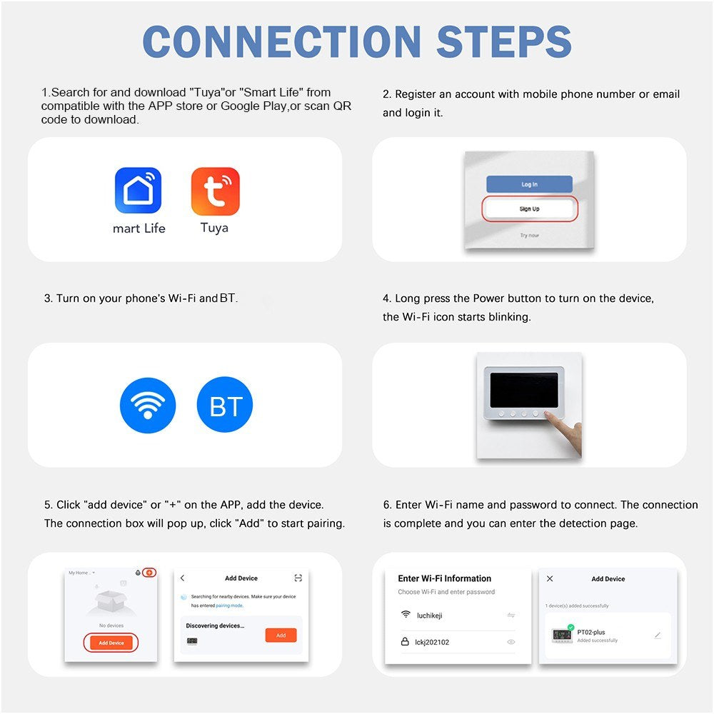 Smart Air Quality Monitor 8-in-1: CO2, CO, PM2.5, PM1.0, TVOC, Pollen, Temp & Humidity with Alarm & Tuya APP, NDIR Sensor, Portable Indoor Detector, RS485 Logger, 2.4GHz WiFi
