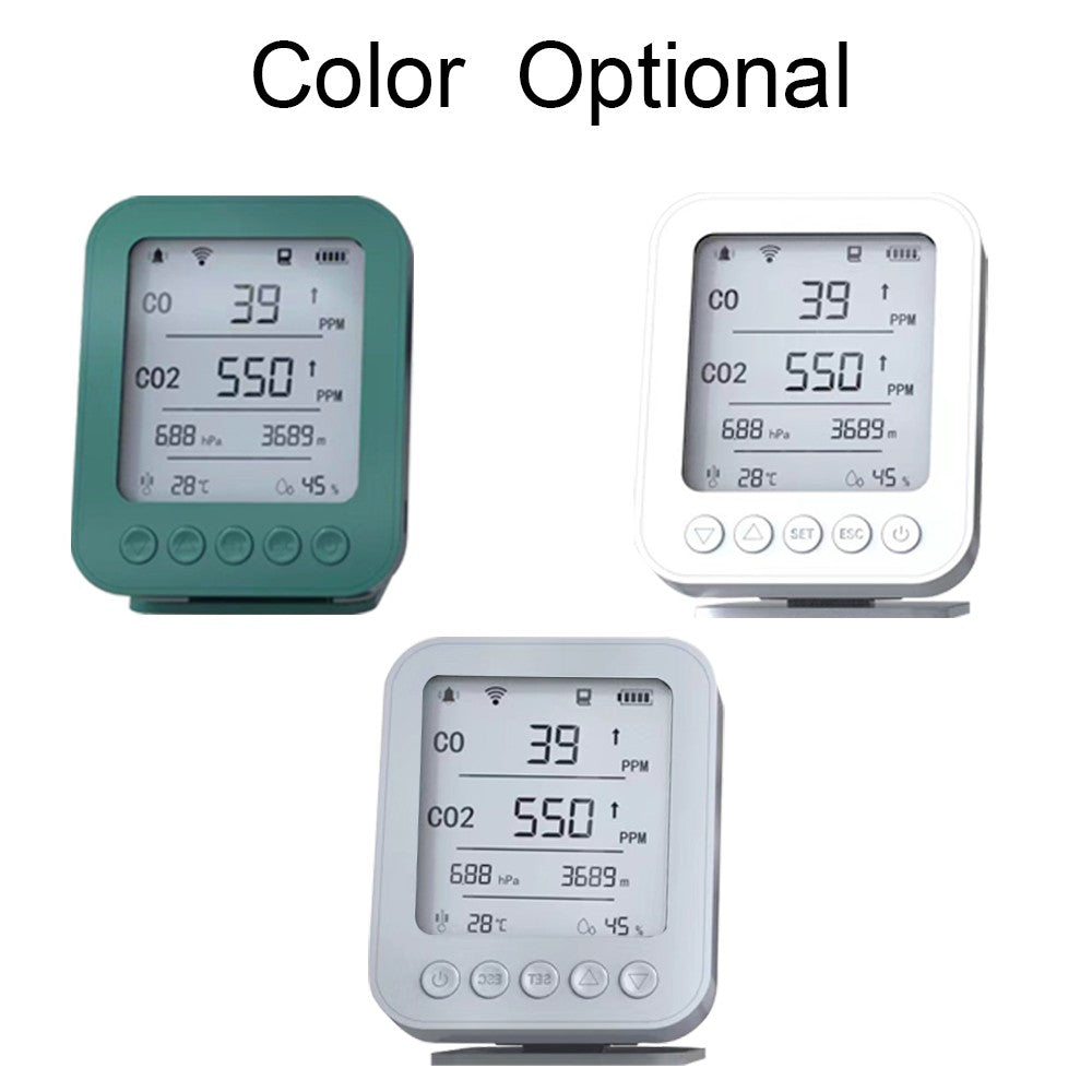 6-in-1 Air Quality Monitor with 5-inch LCD, Bluetooth Tuya App Control, CO2 Detector, 128MB SD Card