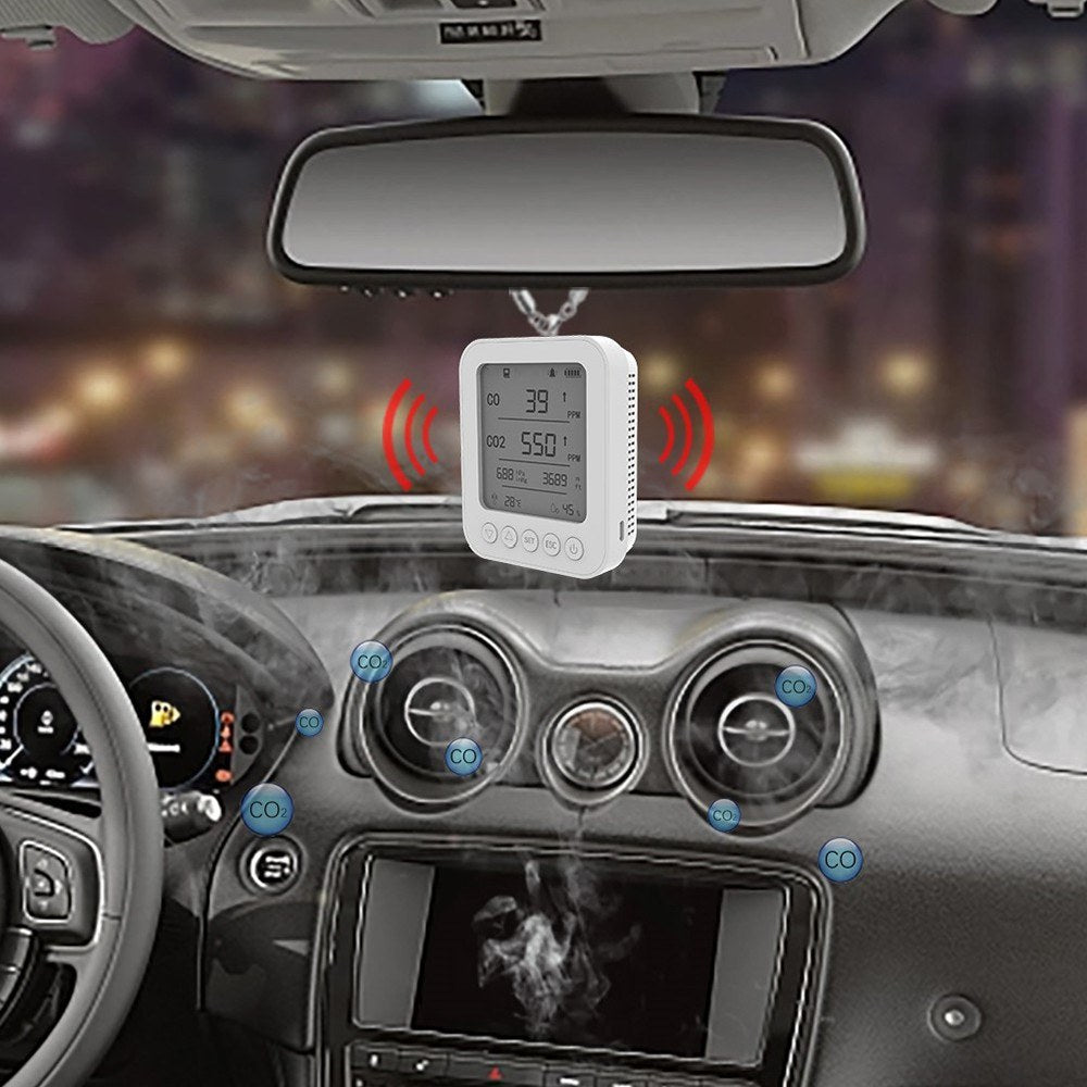 6-in-1 Air Quality Monitor with 5-inch LCD, Bluetooth Tuya App Control, CO2 Detector, 128MB SD Card