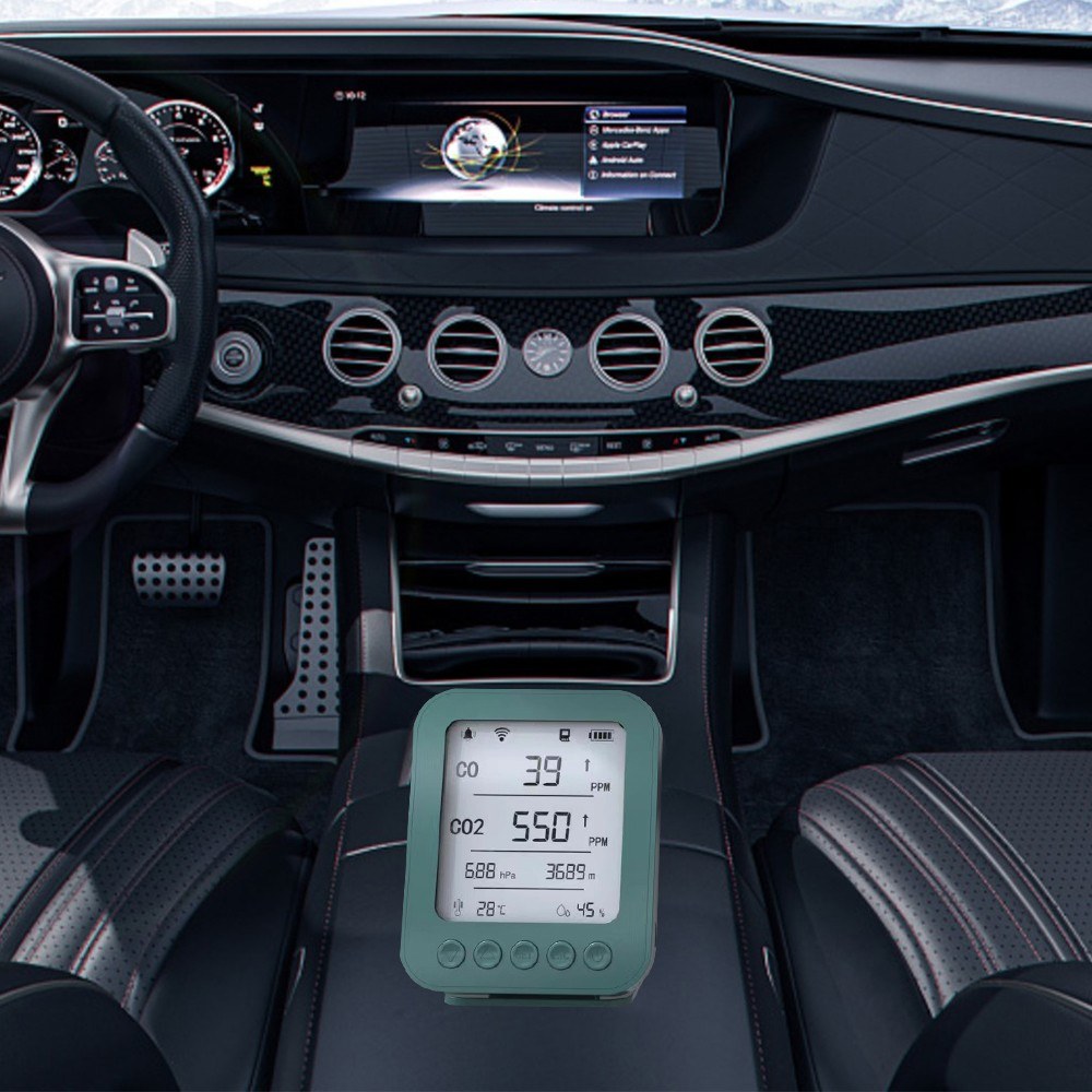 6-in-1 Air Quality Monitor with 5-inch LCD, Bluetooth Tuya App Control, CO2 Detector, 128MB SD Card