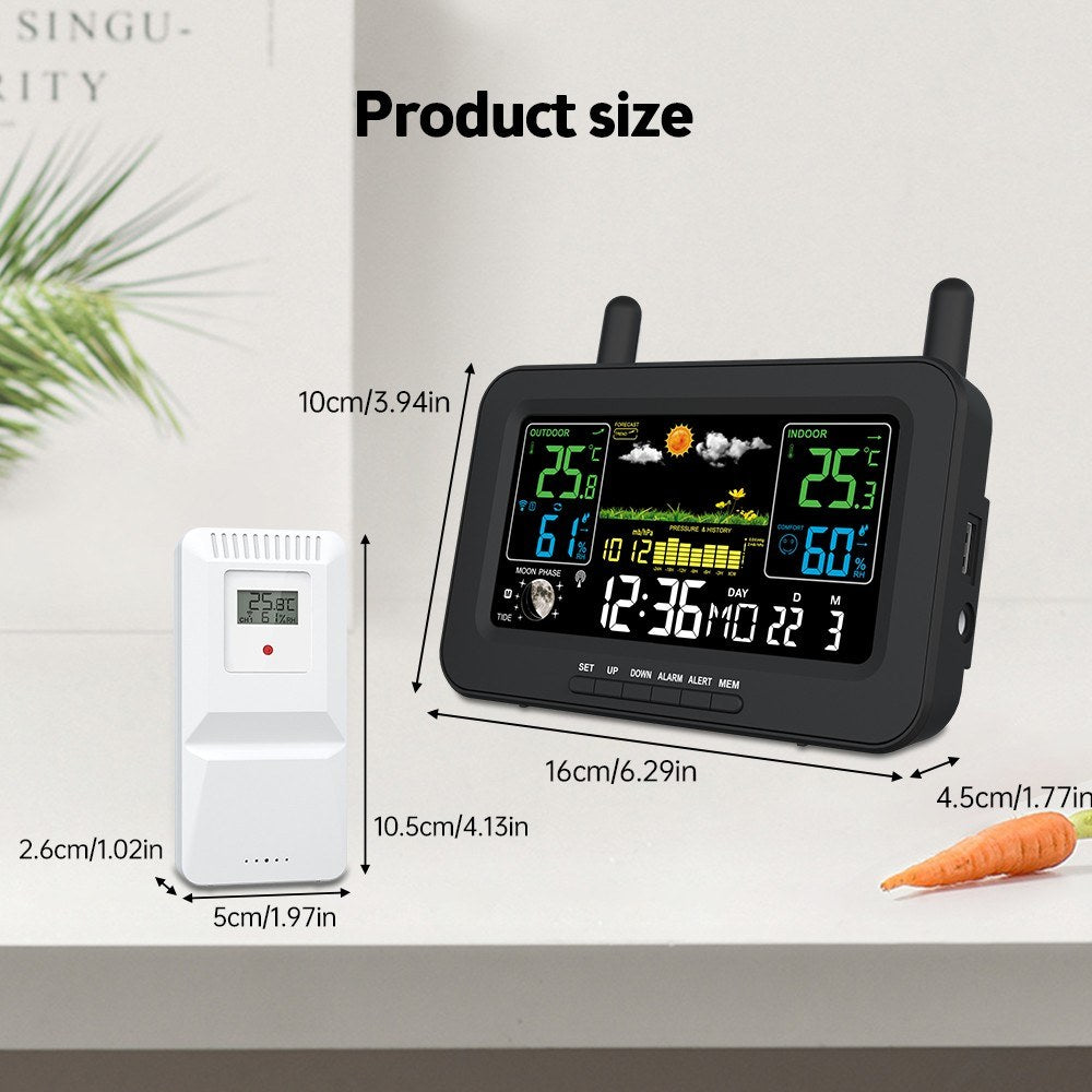 Wireless Weather Station with LCD Color Display: Indoor Outdoor Thermometer, Humidity Monitor, Forecast, Air Pressure, Clock, Adjustable Backlight, Alarm Alert, Outdoor Sensor