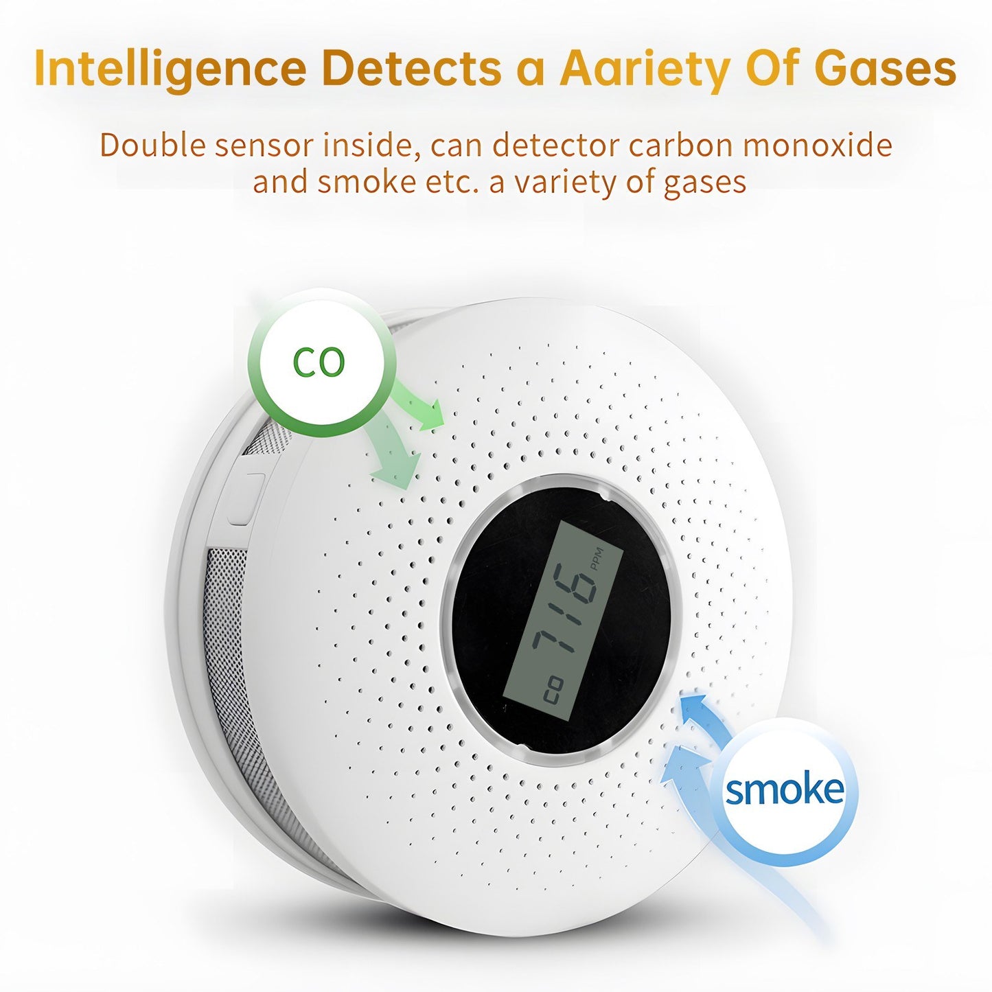 3-Pack Smoke & Carbon Monoxide Detectors with Sound Warning & LCD, Battery Powered - Ideal for Kitchen, Bathroom, Bedroom, Coal Stove - Requires 2 AA Batteries (Not Included)