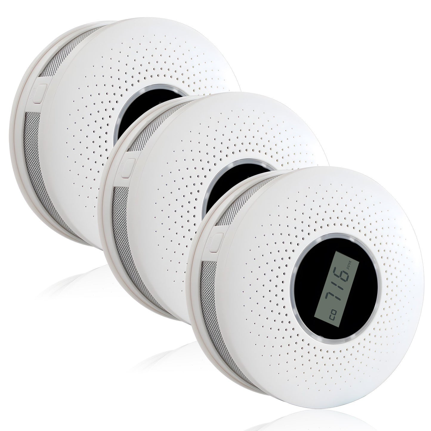 3-Pack Smoke & Carbon Monoxide Detectors with Sound Warning & LCD, Battery Powered - Ideal for Kitchen, Bathroom, Bedroom, Coal Stove - Requires 2 AA Batteries (Not Included)