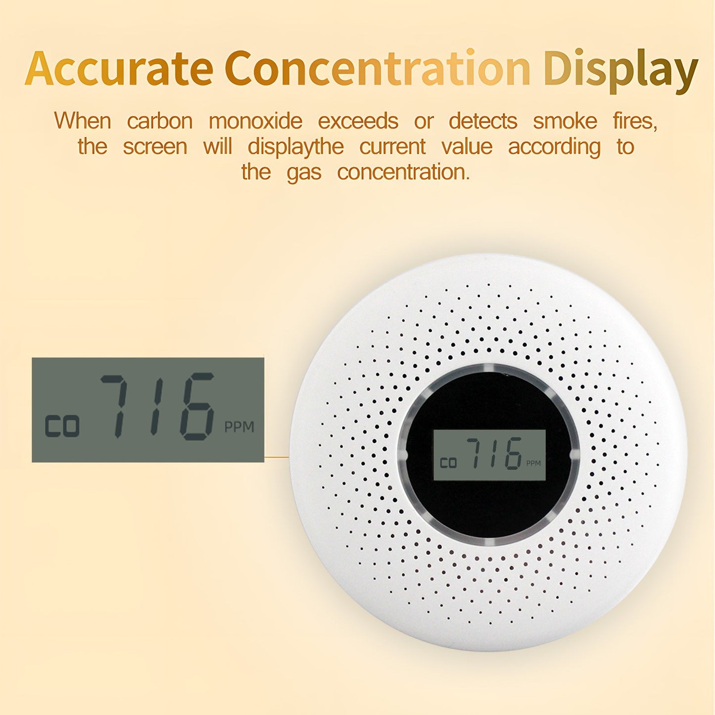 3-Pack Smoke & Carbon Monoxide Detectors with Sound Warning & LCD, Battery Powered - Ideal for Kitchen, Bathroom, Bedroom, Coal Stove - Requires 2 AA Batteries (Not Included)
