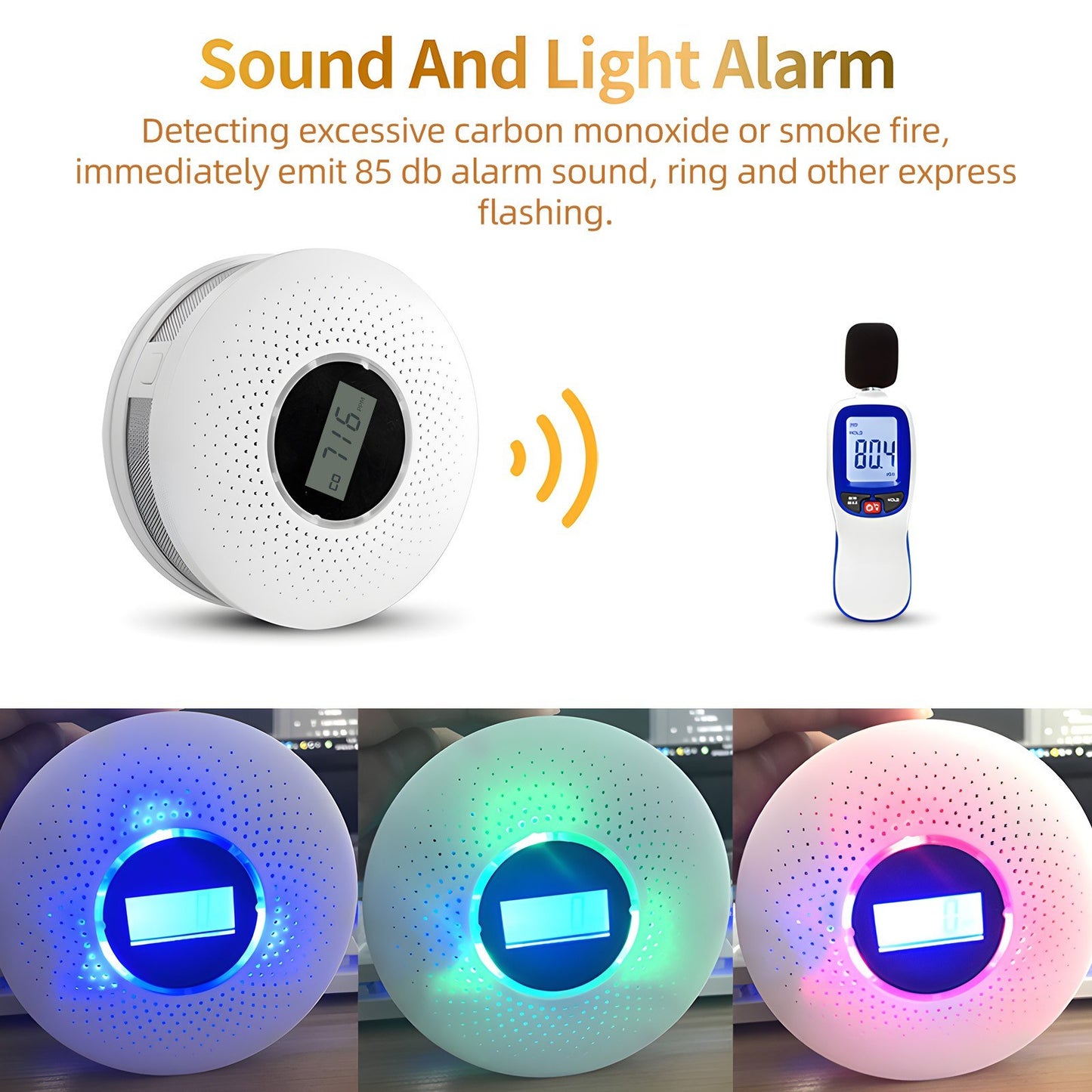 3-Pack Smoke & Carbon Monoxide Detectors with Sound Warning & LCD, Battery Powered - Ideal for Kitchen, Bathroom, Bedroom, Coal Stove - Requires 2 AA Batteries (Not Included)