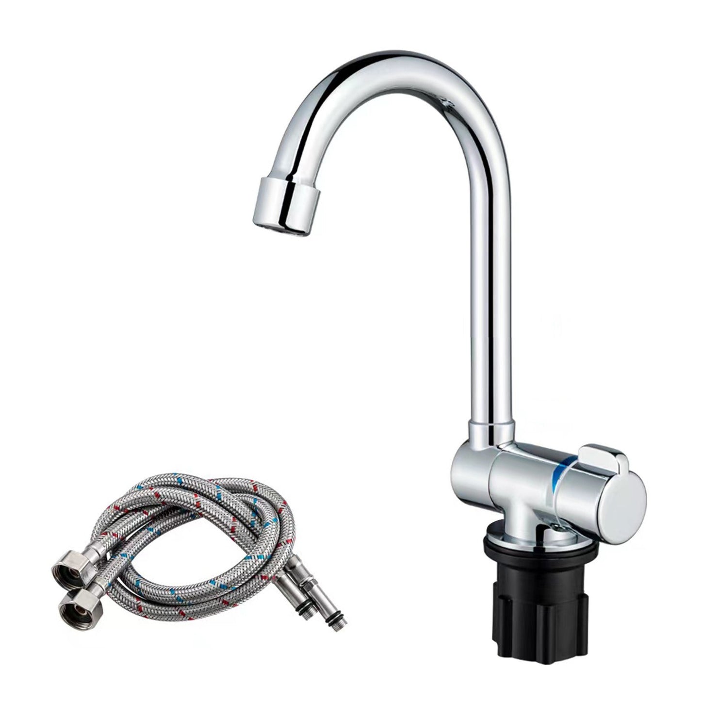 360° Swivel Folding Kitchen Faucet, Single Handle with Water Supply Hoses for RV & Yacht Basin