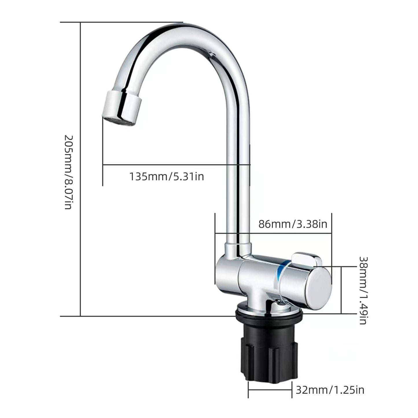 360° Swivel Folding Kitchen Faucet, Single Handle with Water Supply Hoses for RV & Yacht Basin