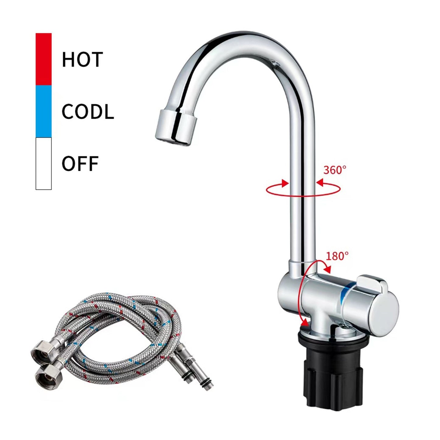 360° Swivel Folding Kitchen Faucet, Single Handle with Water Supply Hoses for RV & Yacht Basin