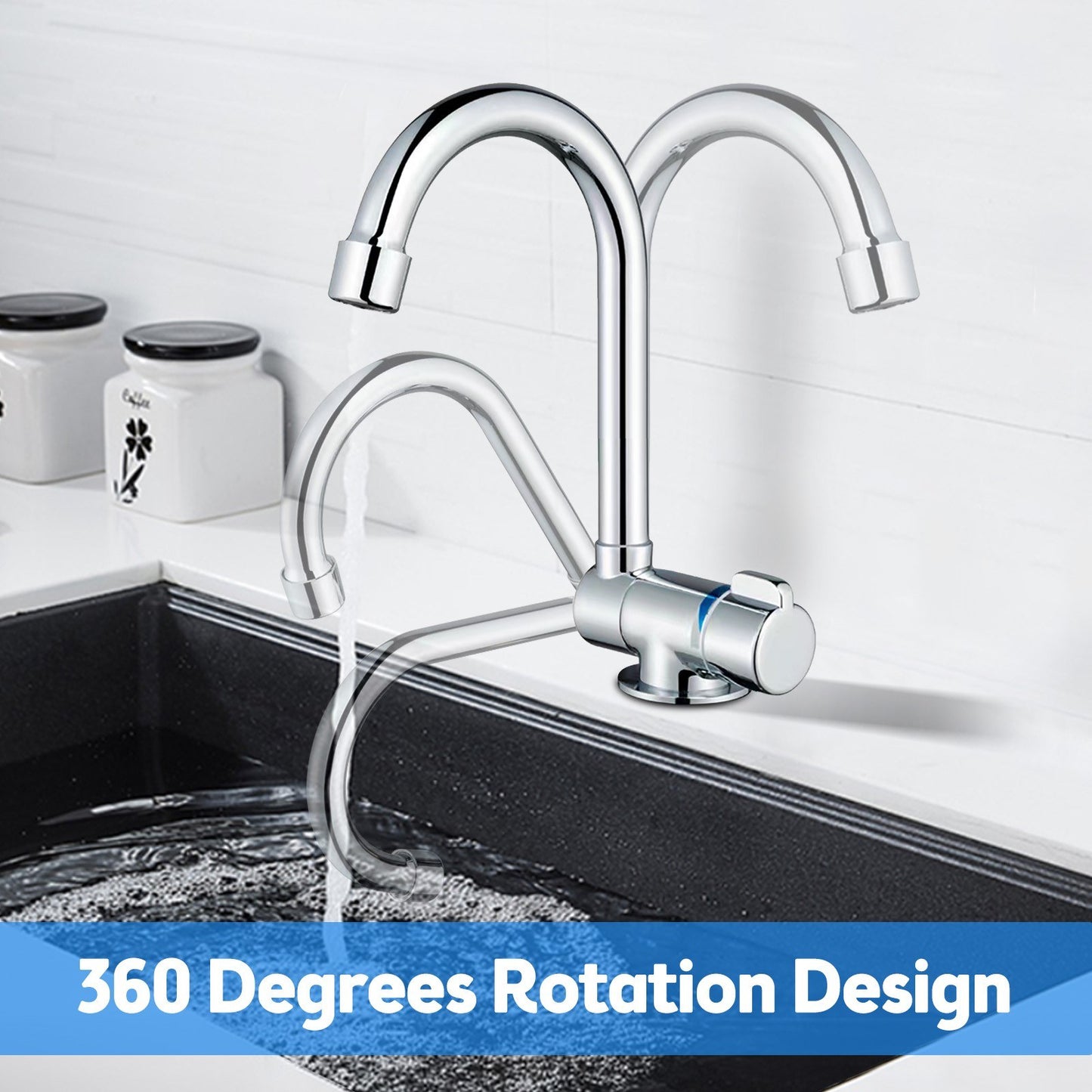 360° Swivel Folding Kitchen Faucet, Single Handle with Water Supply Hoses for RV & Yacht Basin