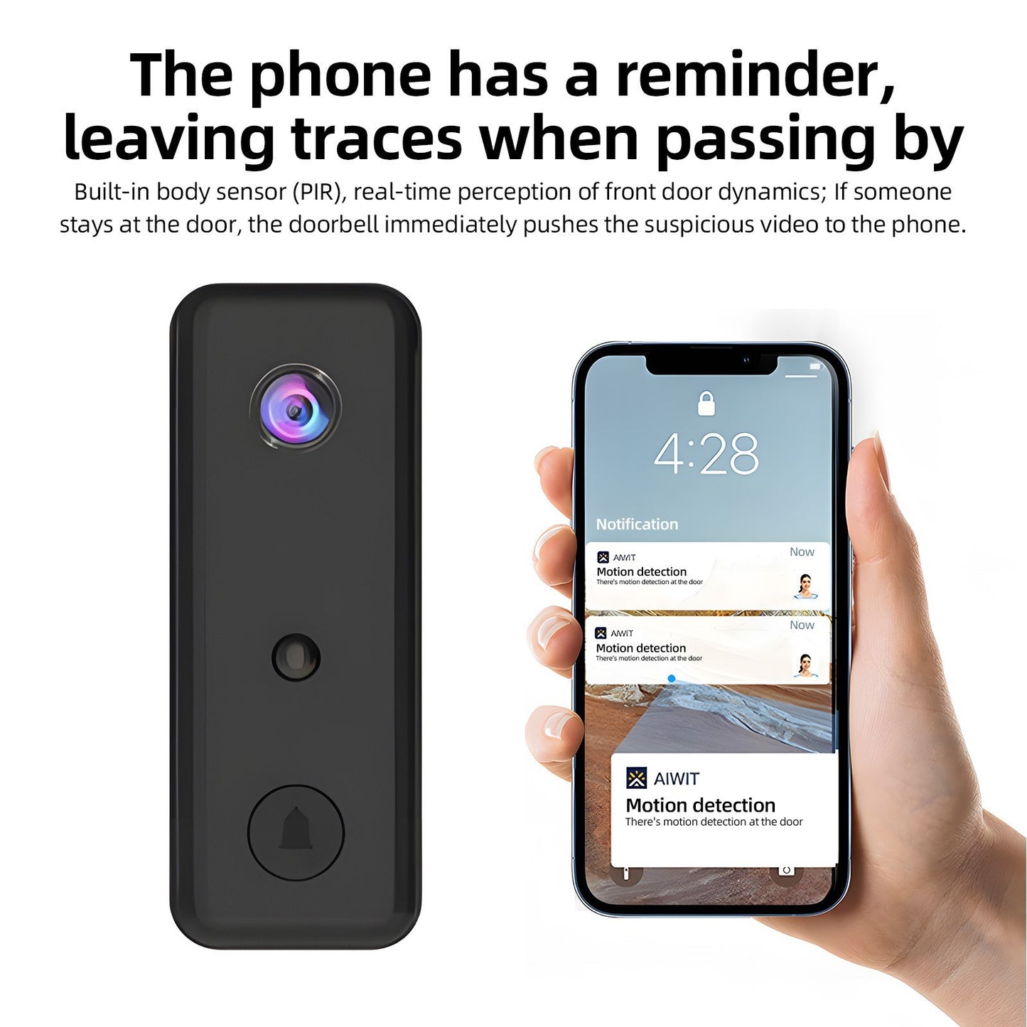 Wireless 2.4G WiFi Video Doorbell with Smart AI PIR Detection & IP65 Waterproof