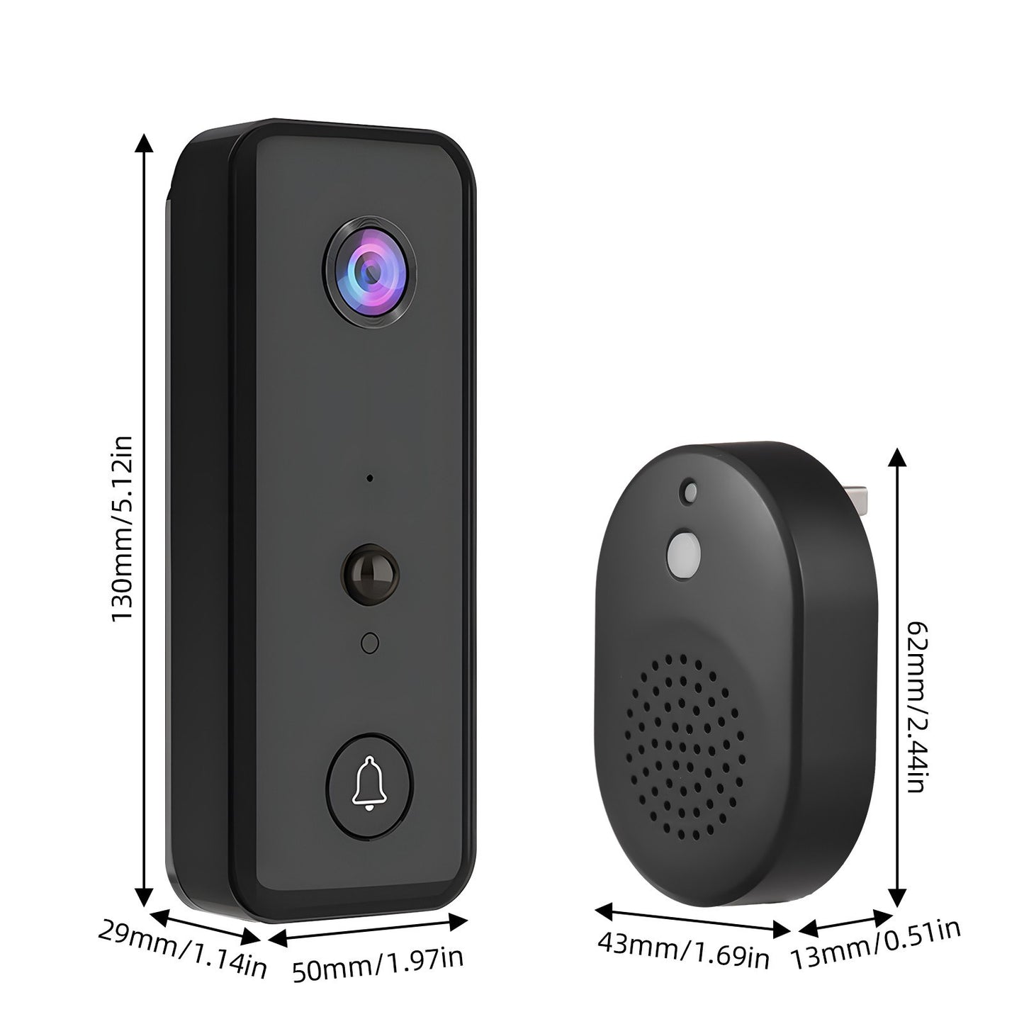 Wireless 2.4G WiFi Video Doorbell with Smart AI PIR Detection & IP65 Waterproof