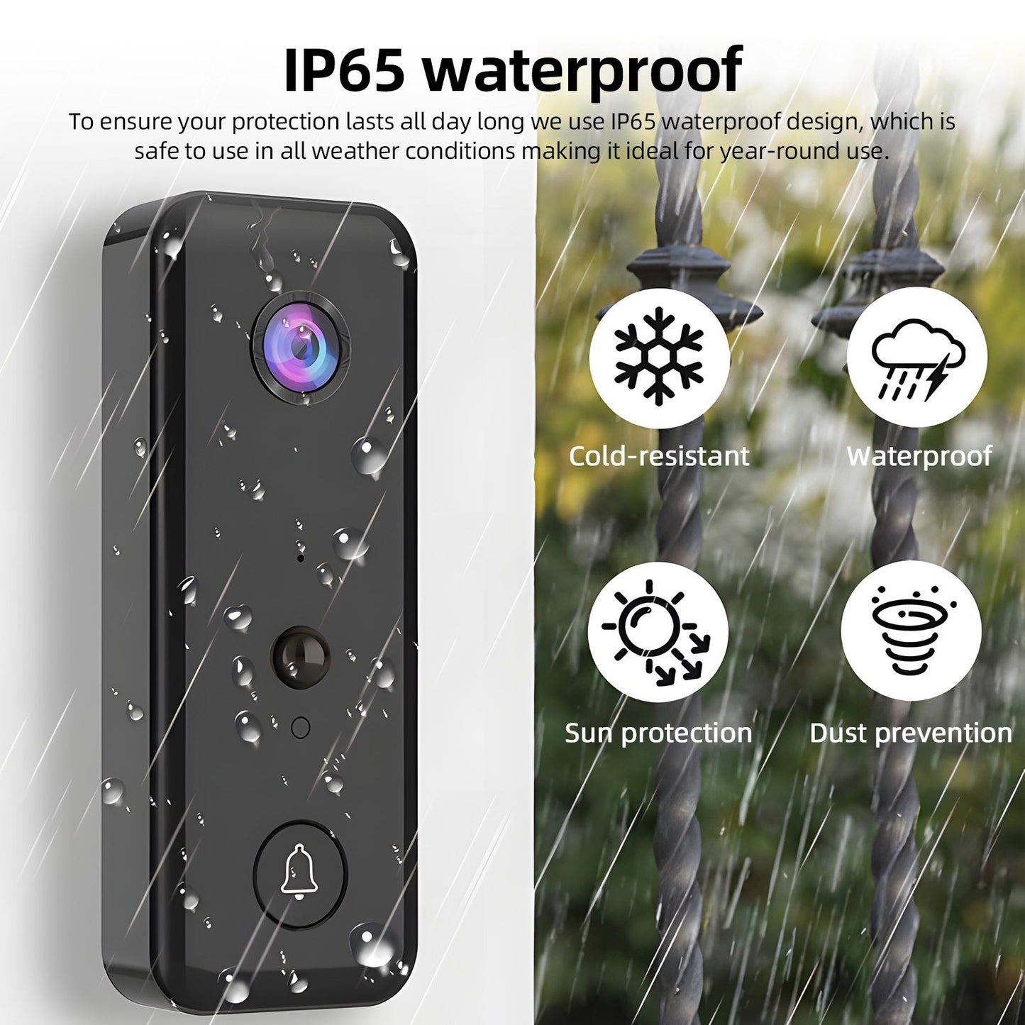 Wireless 2.4G WiFi Video Doorbell with Smart AI PIR Detection & IP65 Waterproof