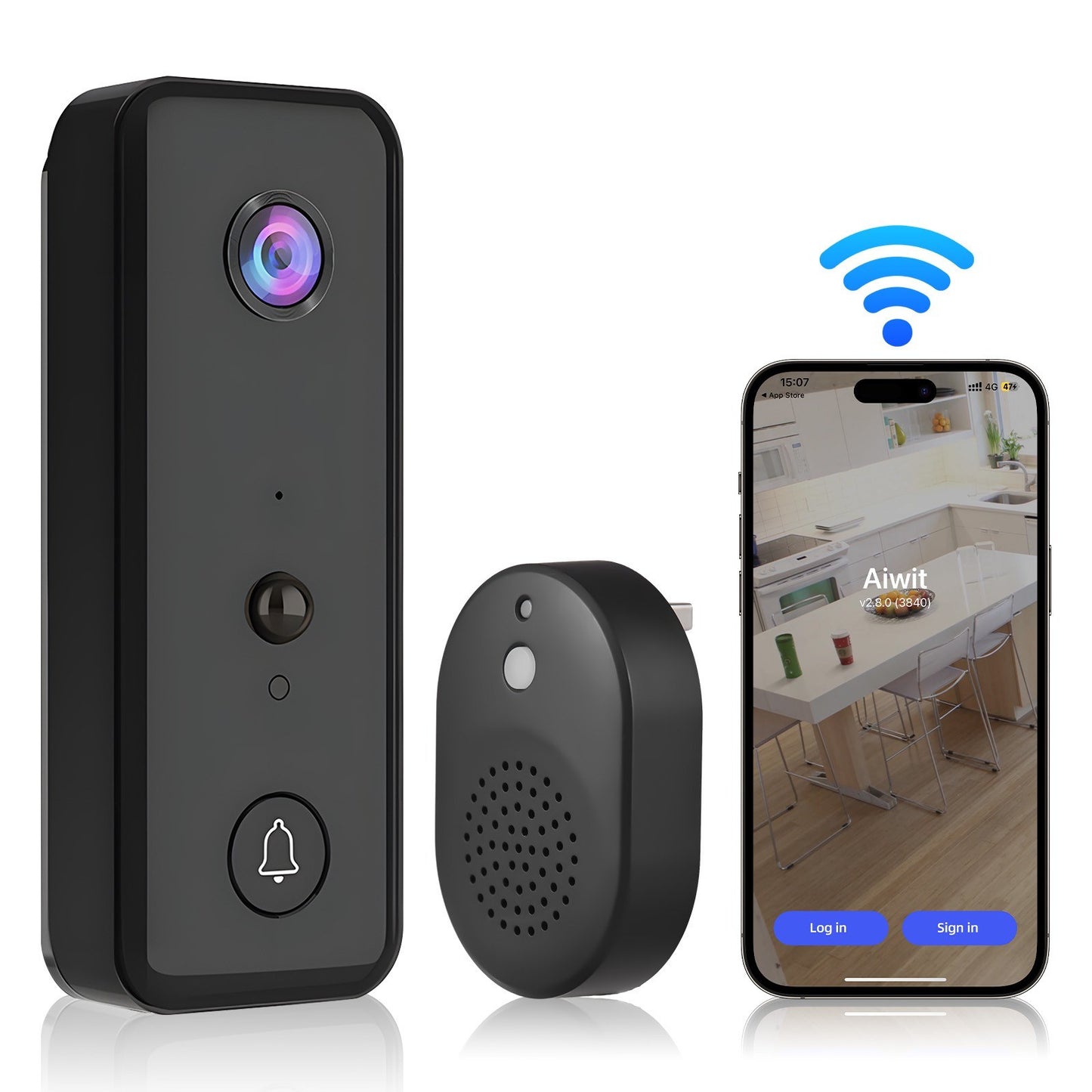 Wireless 2.4G WiFi Video Doorbell with Smart AI PIR Detection & IP65 Waterproof