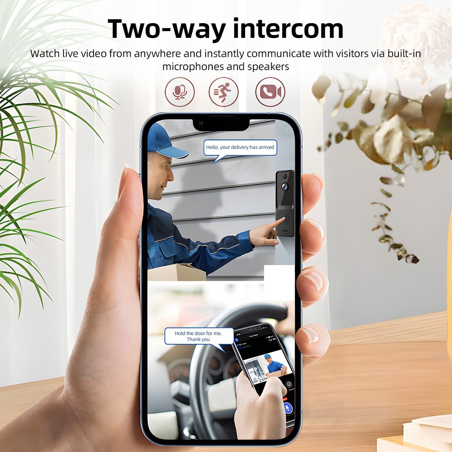 Wireless 2.4G WiFi Video Doorbell with Smart AI PIR Detection & IP65 Waterproof