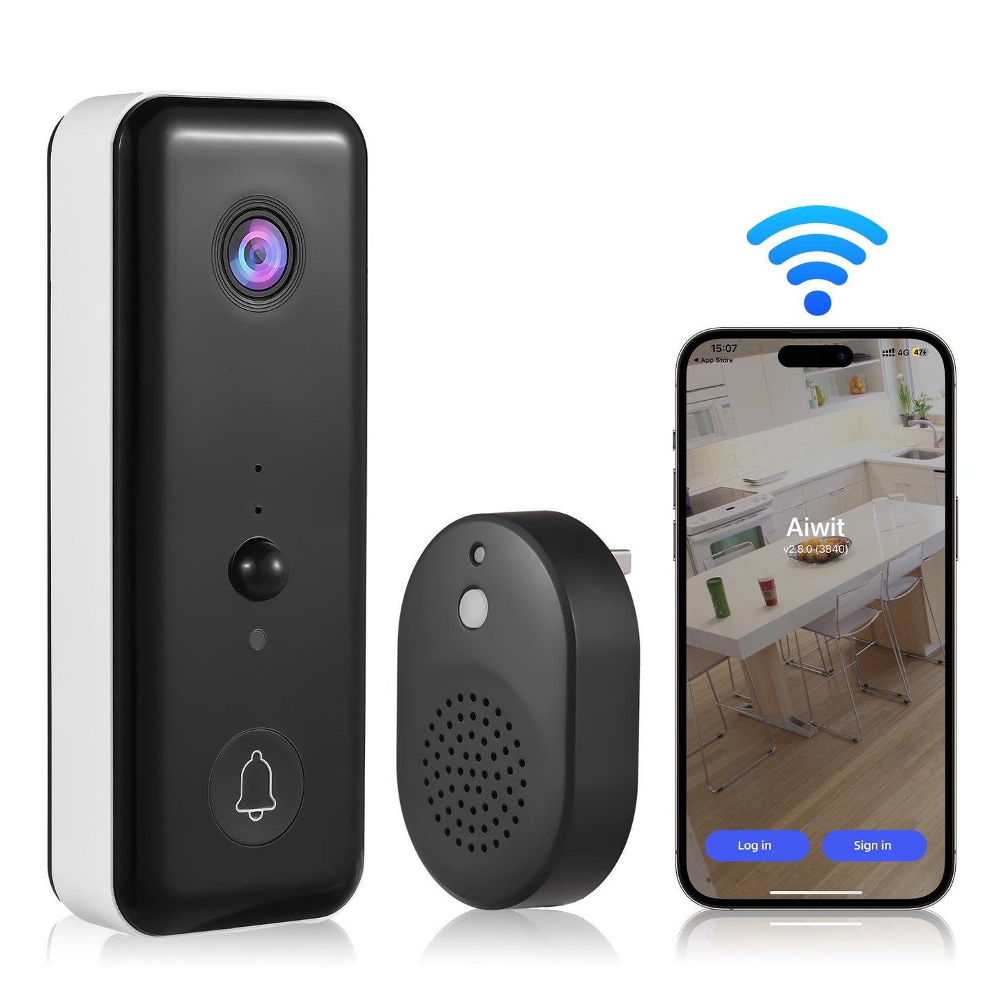 Wireless 2.4G WiFi Video Doorbell with Smart AI PIR Detection & IP65 Waterproof