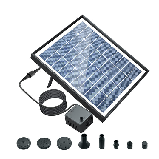 Solar Powered Fountain Pump 6.5W, 200L/H, 8 Nozzles & 6 Modes for Bird Bath, Pond, Garden & Backyard