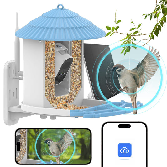 Solar-Powered Smart Bird Feeder with 4MP Camera, AI Bird Identification, PIR Motion Detection, Two-Way Audio, and App Control for Backyard Bird Watching