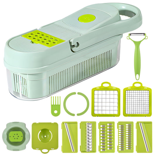15-in-1 Multifunctional Vegetable Chopper & Slicer with 9 Blades, Egg Separator, Hand Guard, Colander Basket, and Container for Salad, Potato, Carrot, Garlic