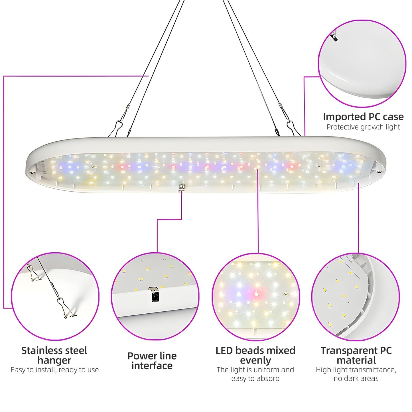 Full Spectrum LED Grow Light, 10W with Timer 2H/4H/8H, 4 Dimmable Levels, for Indoor Plants, Flowers, Seedlings, Vegetables, Peppers - Hanging Growing Lamps