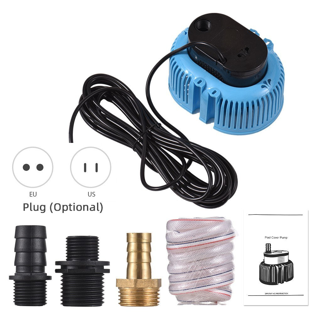 75W Above Ground Pool Cover Pump - 2000L/H Water Removal with 3 Adapters, 16ft Hose & 25ft Cord